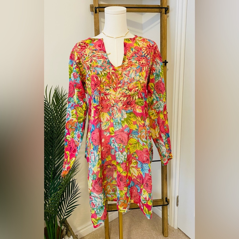 Raj Multicolor Embroidered Beach Coverup, Size Medium